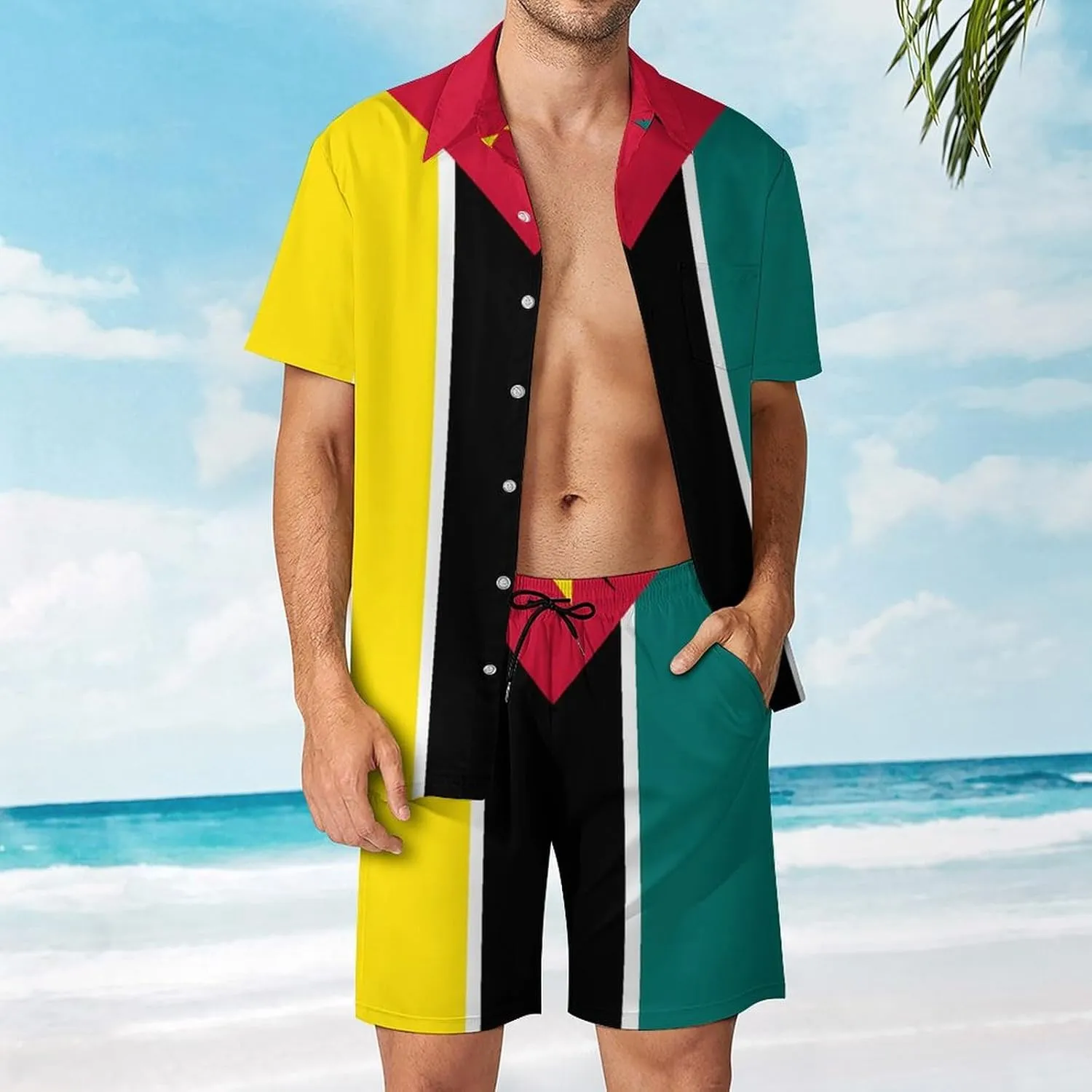 Shirt and Shorts Beach Suits for Mens Button Down Short Sleeve Shirts Set for Vacation Travel Hot Springs