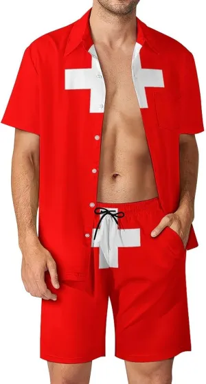 Shirt and Shorts Beach Suits for Mens Button Down Short Sleeve Shirts Set for Vacation Travel Hot Springs