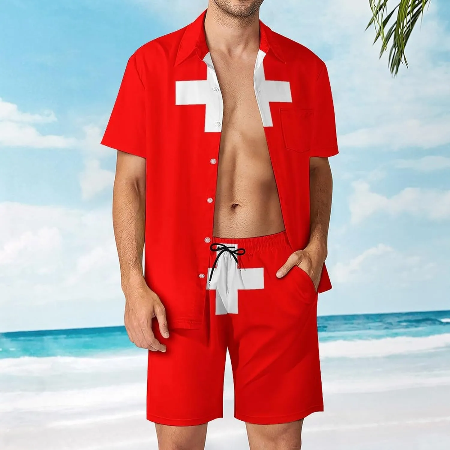 Shirt and Shorts Beach Suits for Mens Button Down Short Sleeve Shirts Set for Vacation Travel Hot Springs