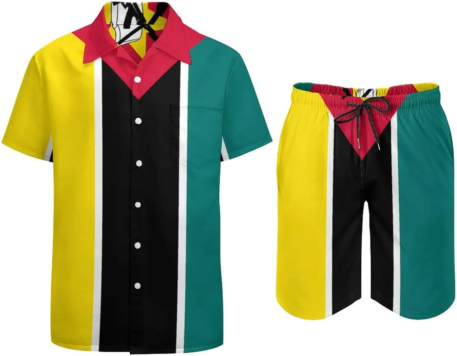 Shirt and Shorts Beach Suits for Mens Button Down Short Sleeve Shirts Set for Vacation Travel Hot Springs