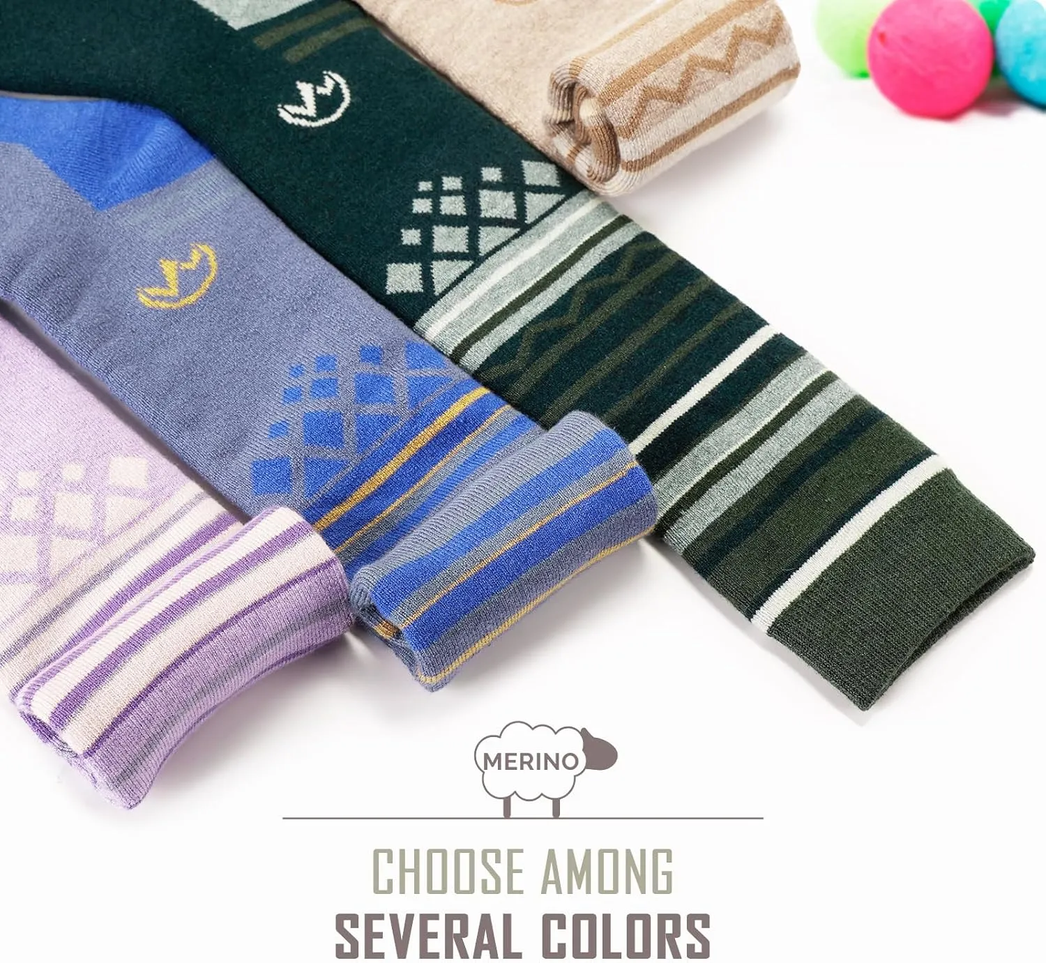 Ski Socks 2-Pack Merino Wool, Over The Calf Non-Slip Cuff for Men & Women