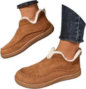 Snow Boots for Women Short Ankle Anti-Slip Boot Fur Fleece Lined Sneakers House Slippers Boot For Outdoor