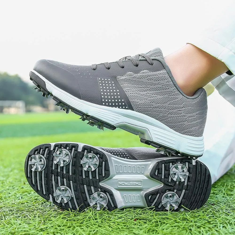 THESTRON Men Golf Shoes Mesh Breathable Breathable Golf Walking Sport Sneakers 7 Spikes Golf Trainers …
