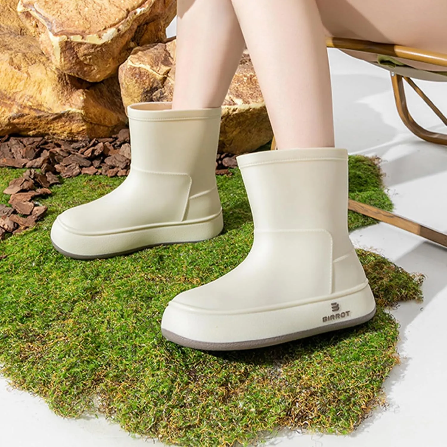Tmore Womens Rain Boots Waterproof Rubber Boots Fashion Mid Calf Garden Shoes Slip on Rainboots with Comfort Insoles Lightweight Outdoor Work Boots