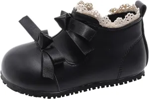 Toddler Little Girls Lace Bowtie Dress Shoes Wedding Pa𝗿𝘁y Mary Jane Ballerina Flat Teen Girls Sized 7 Boots