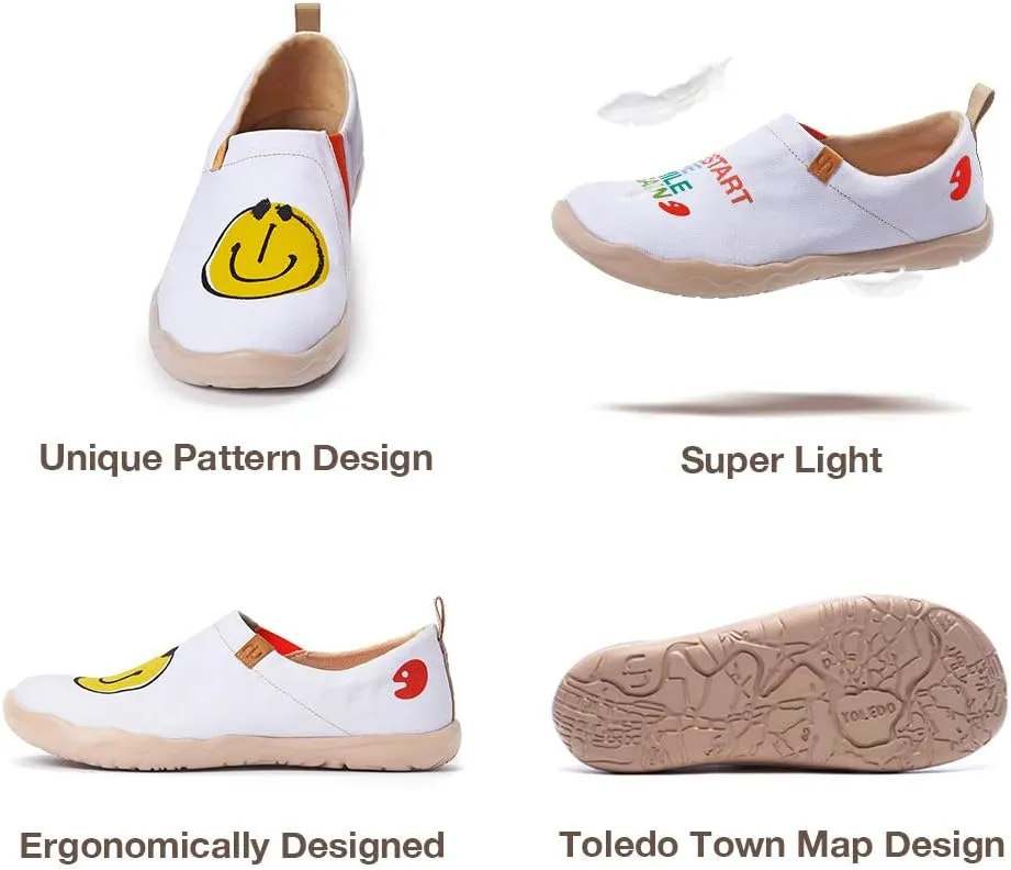 UIN Smiley Slip On Fashion Sneakers Cute Casual Fancy Art Painted Comfort Soft Shoes