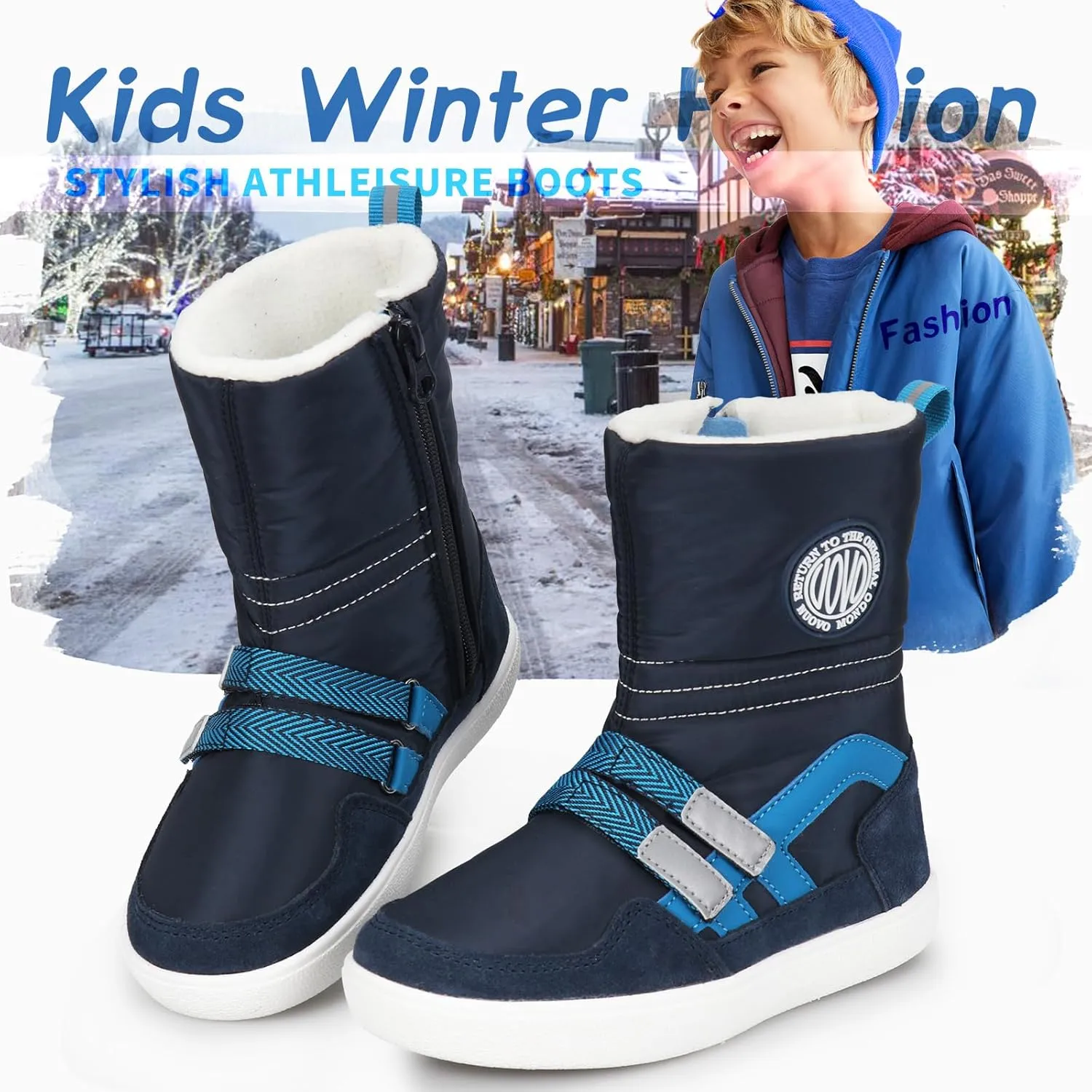UOVO Kids Boys girls Snow Boots Warm Ankle Fur Lined Slip Resistant Waterproof Outdoor Winter Shoes(Little Kids/Big Kids)