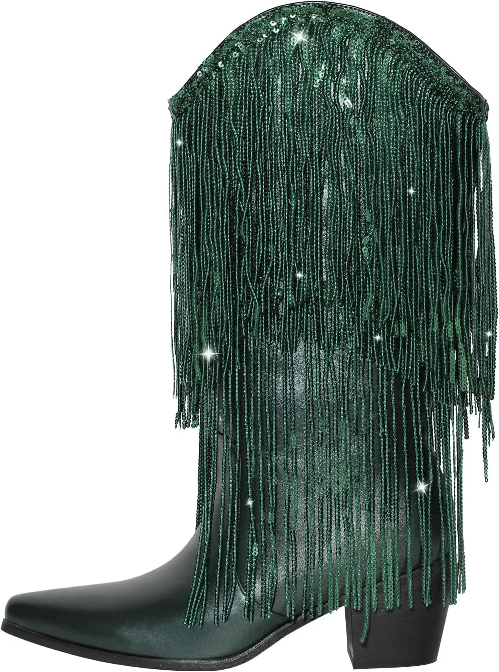 VERISSON Point Toe High Heeled Rinestones Tassels Boots with Multi-fringe