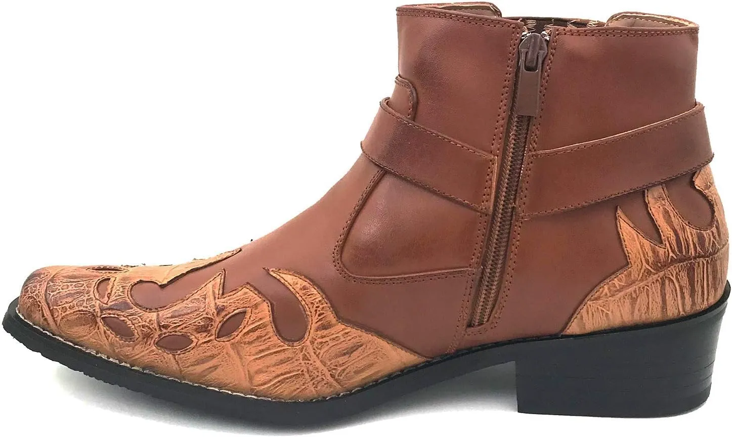 W1TCJ Men’s Cowboy Boots Western Ankle Harness Leather Lining Side Zipper Shoes