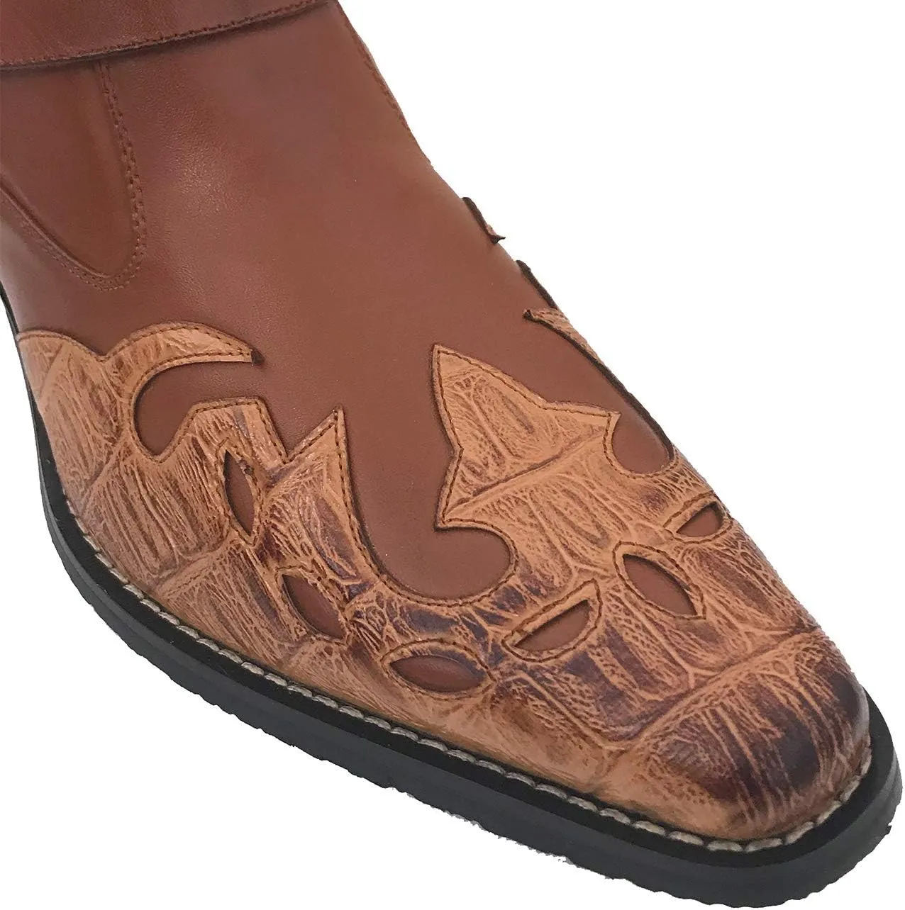 W1TCJ Men’s Cowboy Boots Western Ankle Harness Leather Lining Side Zipper Shoes