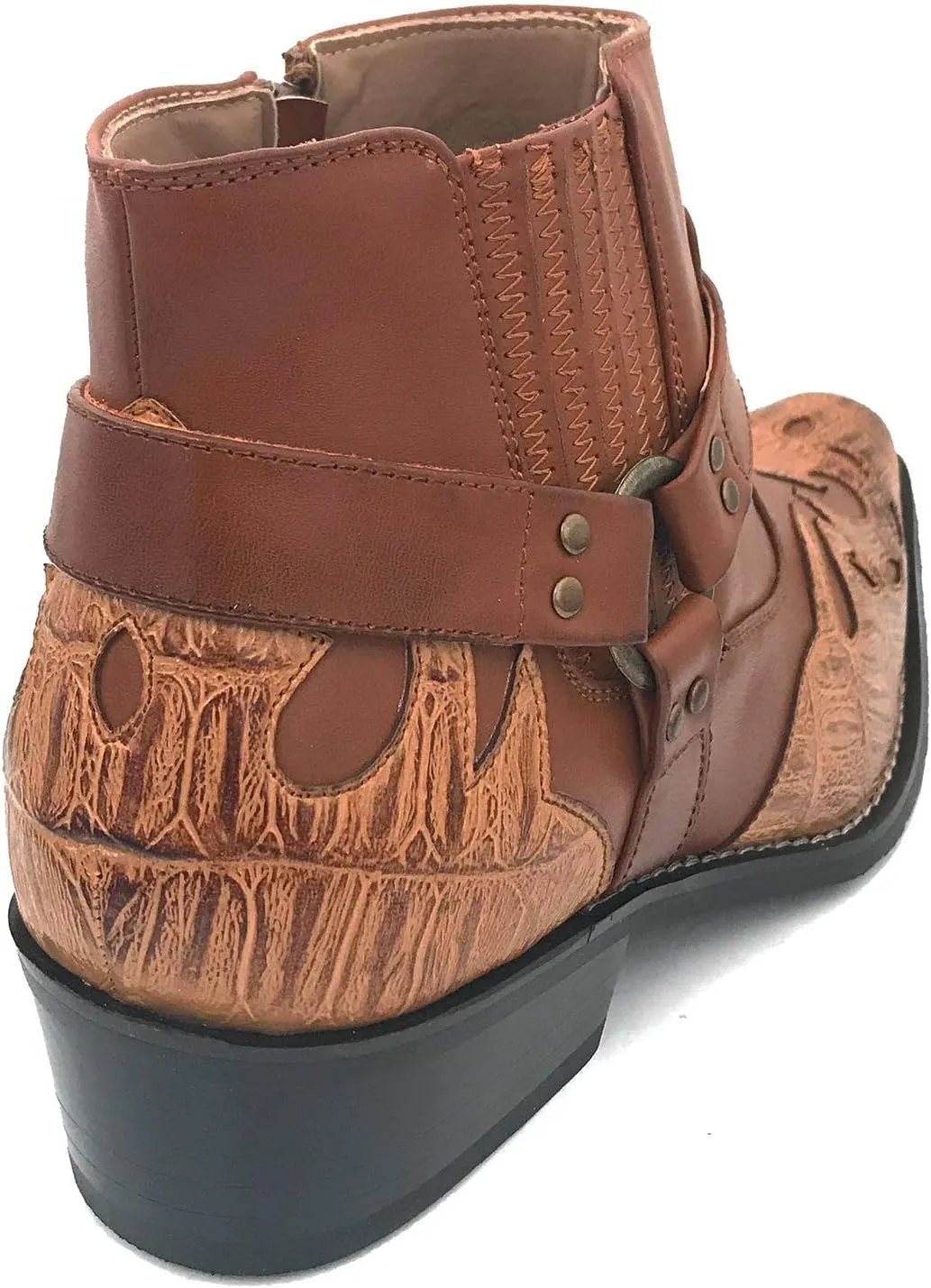 W1TCJ Men’s Cowboy Boots Western Ankle Harness Leather Lining Side Zipper Shoes