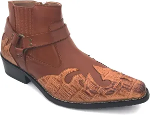 W1TCJ Men’s Cowboy Boots Western Ankle Harness Leather Lining Side Zipper Shoes