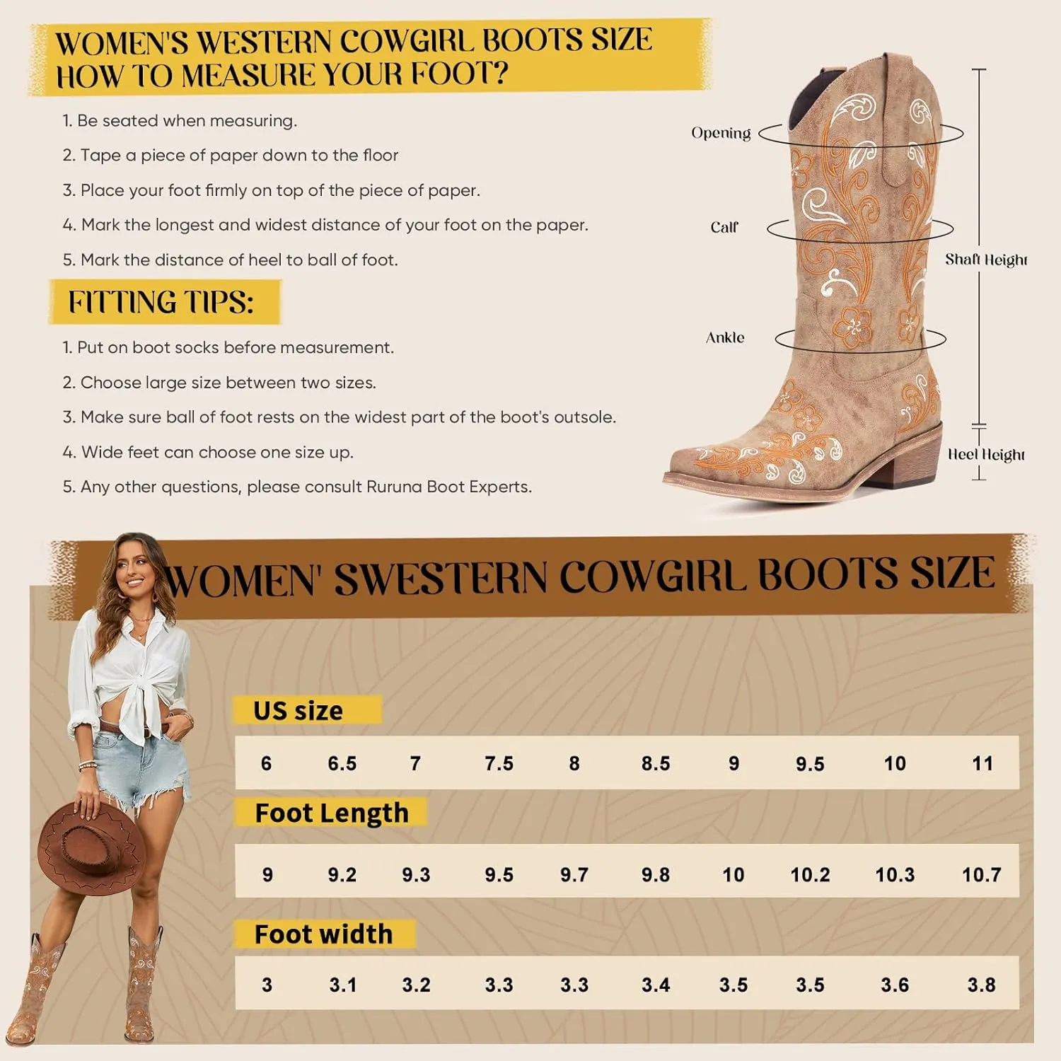 Wide Calf Cowboy Boots for Women Embroidered Cowgirl Boots Mid Calf Women's Western Cowboy Boots Fashion Pointy Toe Cowgirl Boots Pull on