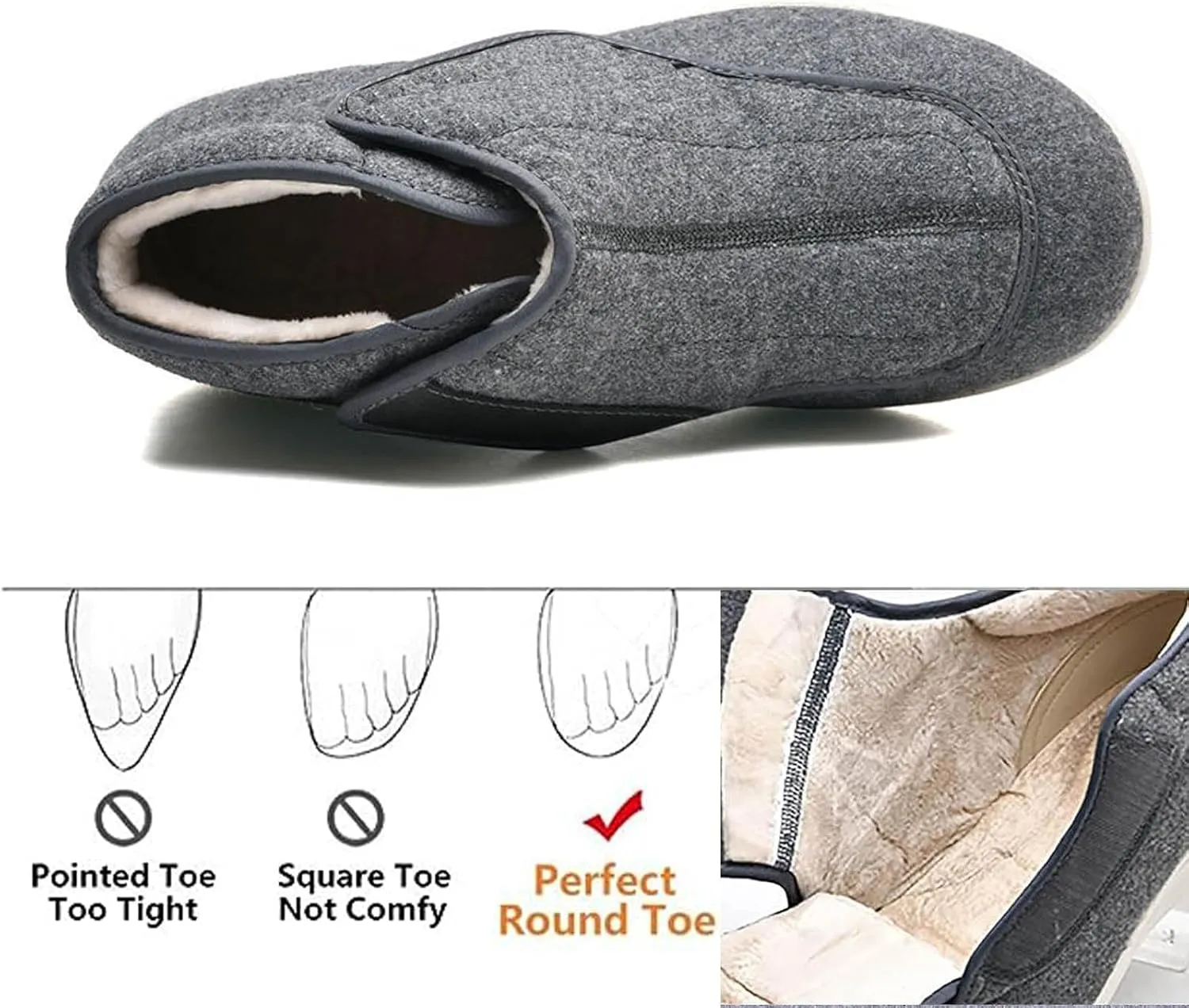Winter Warm Fuzzy Memory Foam House Shoes Extra Wide Shoes Swollen Feet Diabetic Edema Boots Slippers Indoor Outdoor Sandals Unisex