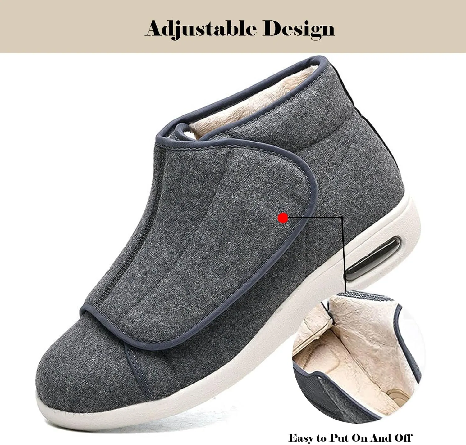 Winter Warm Fuzzy Memory Foam House Shoes Extra Wide Shoes Swollen Feet Diabetic Edema Boots Slippers Indoor Outdoor Sandals Unisex