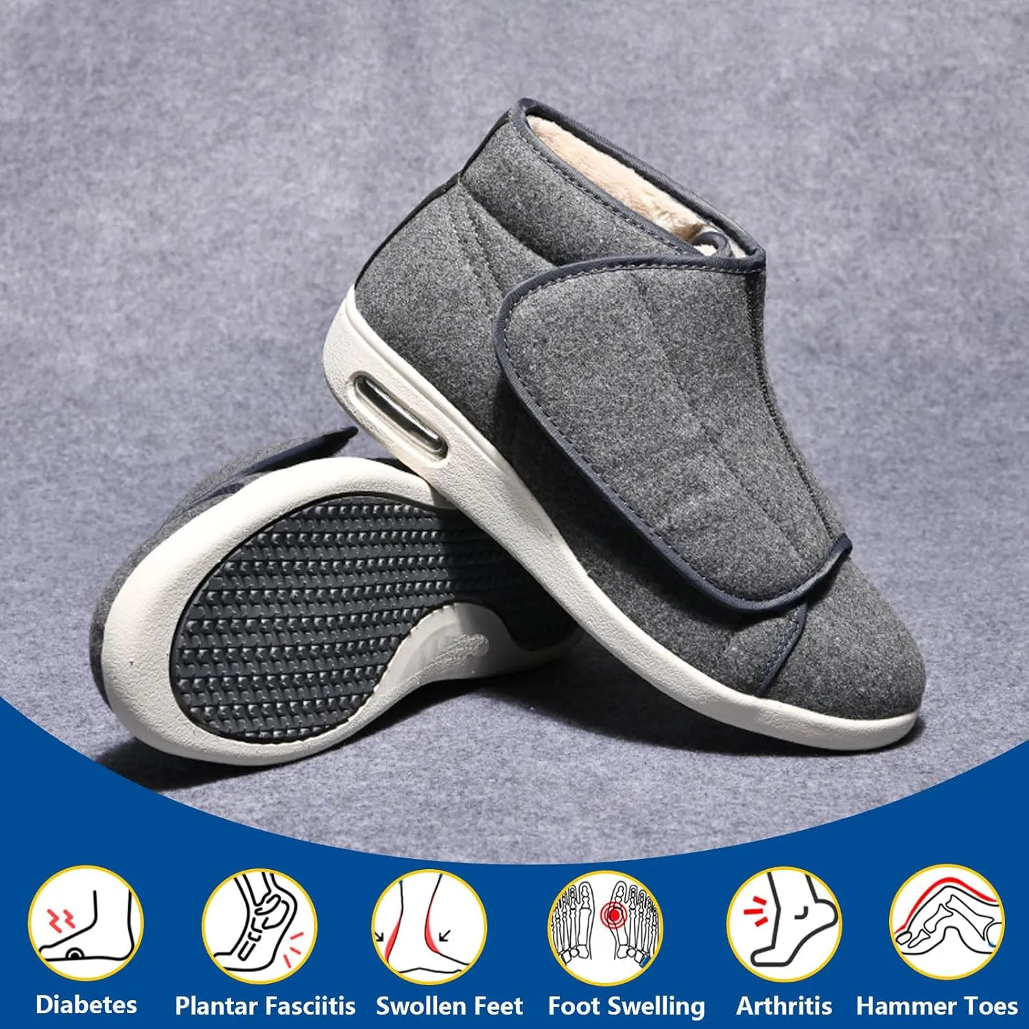 Winter Warm Fuzzy Memory Foam House Shoes Extra Wide Shoes Swollen Feet Diabetic Edema Boots Slippers Indoor Outdoor Sandals Unisex