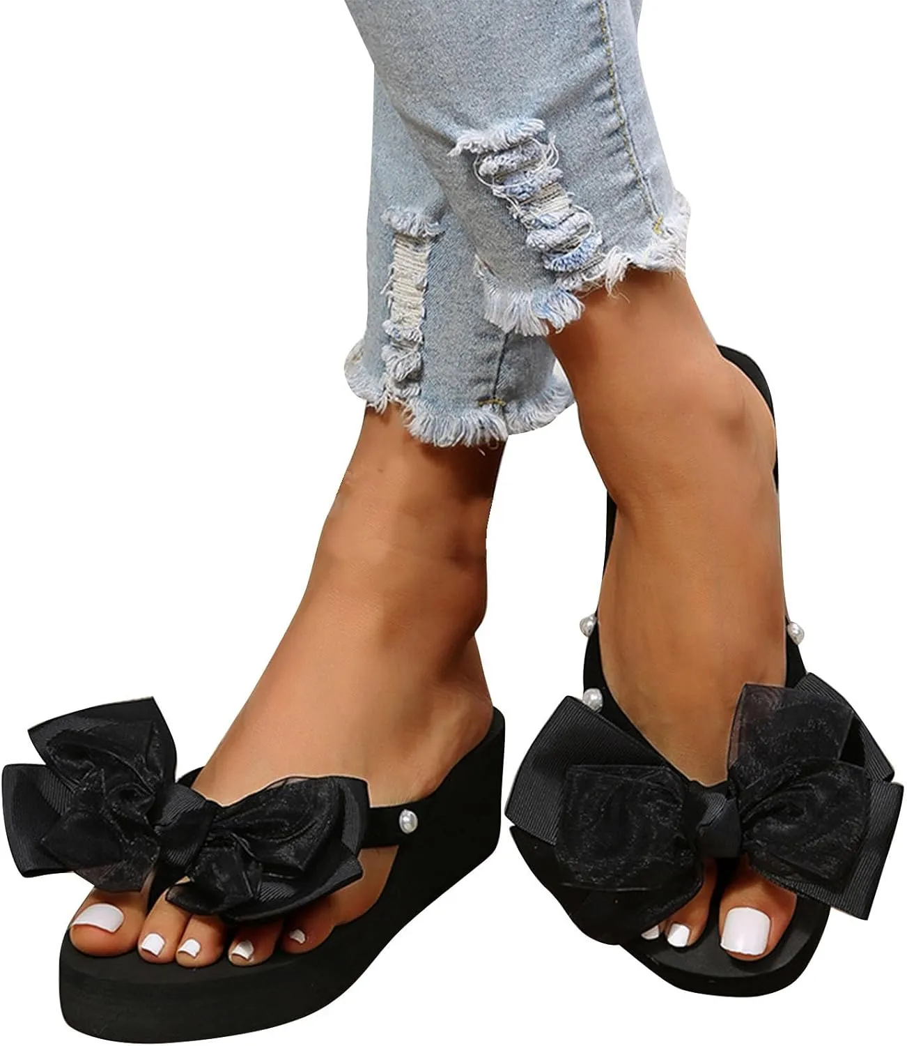 Women Flip-Flops Flat Sandals 2024 Fashion Jelly Bow Beach Flat Rivets Rain Cute Dressy Summer