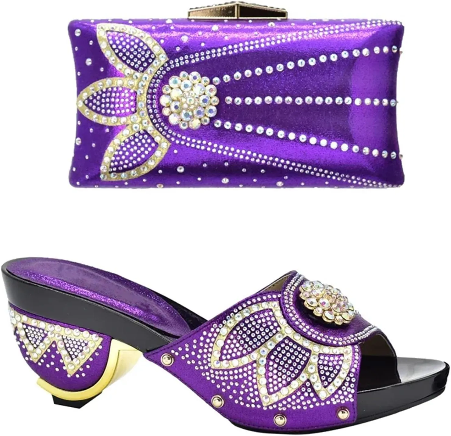 Women's African-Italian Artisan Collection - Hand-Painted Ankara Print Pumps & Matching Fabric Clutch for Cultural Weddings