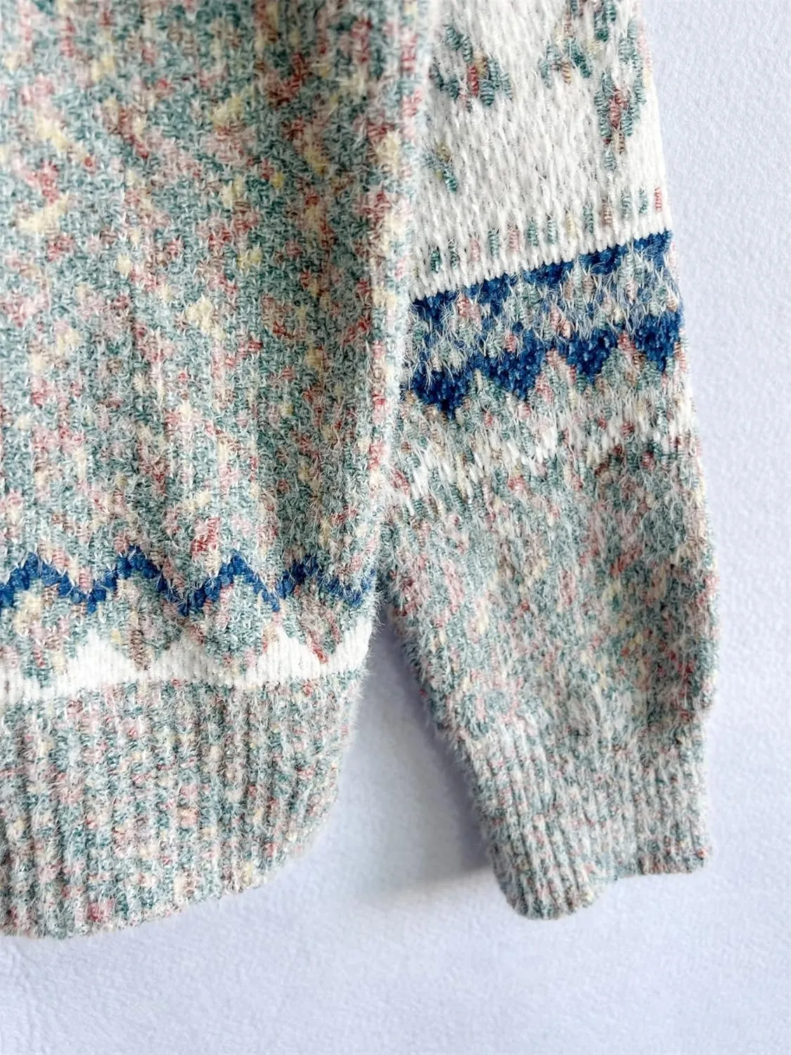Women's Fall Winter Snow Print Knitted Pullover Sweaters Long Sleeve Crewneck Fair Isle Jumper Tops