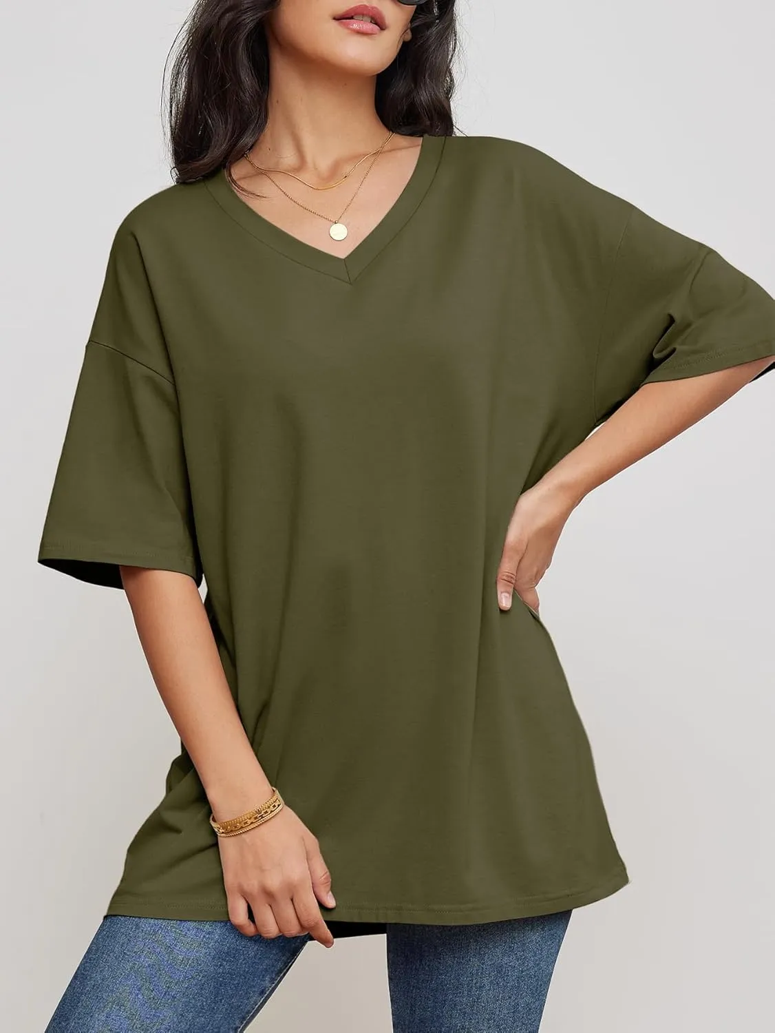 Womens Fashion Workout T Shirts Athletic Oversized Tops Summer Trendy Clothes Short Sleeve V Neck Tunic 2025