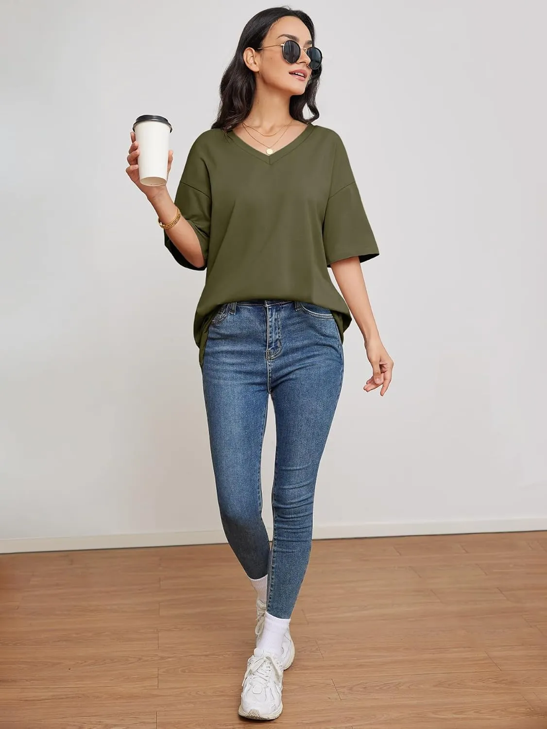 Womens Fashion Workout T Shirts Athletic Oversized Tops Summer Trendy Clothes Short Sleeve V Neck Tunic 2025