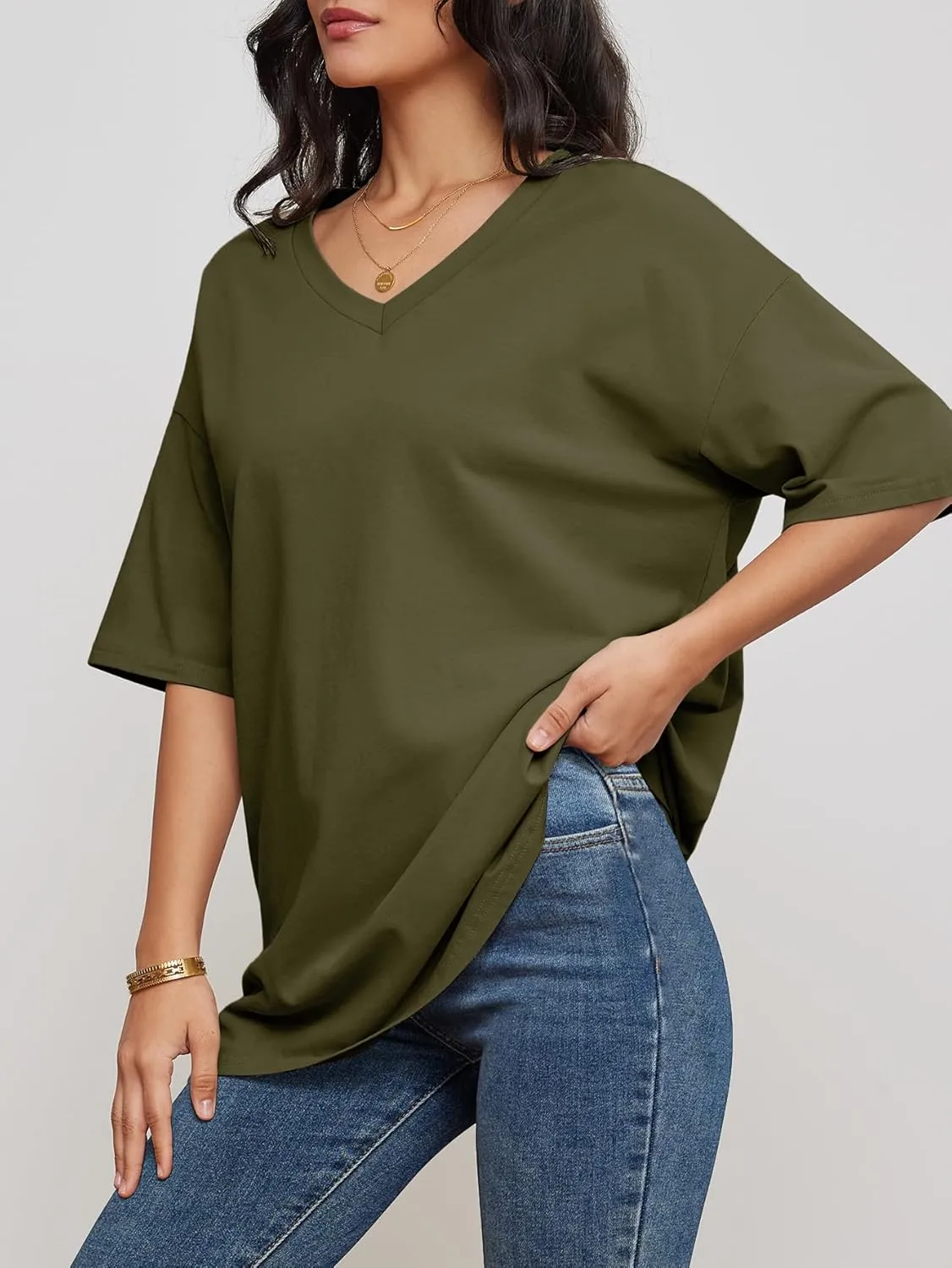 Womens Fashion Workout T Shirts Athletic Oversized Tops Summer Trendy Clothes Short Sleeve V Neck Tunic 2025