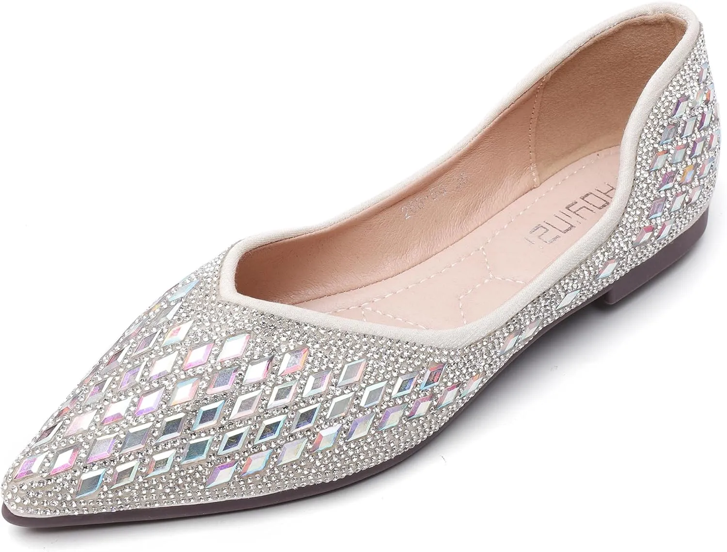 Women's Flats Rhinestone Wedding Pointed Shoes Sparkly Comfortable Slip on Flat for Dressy or Casual