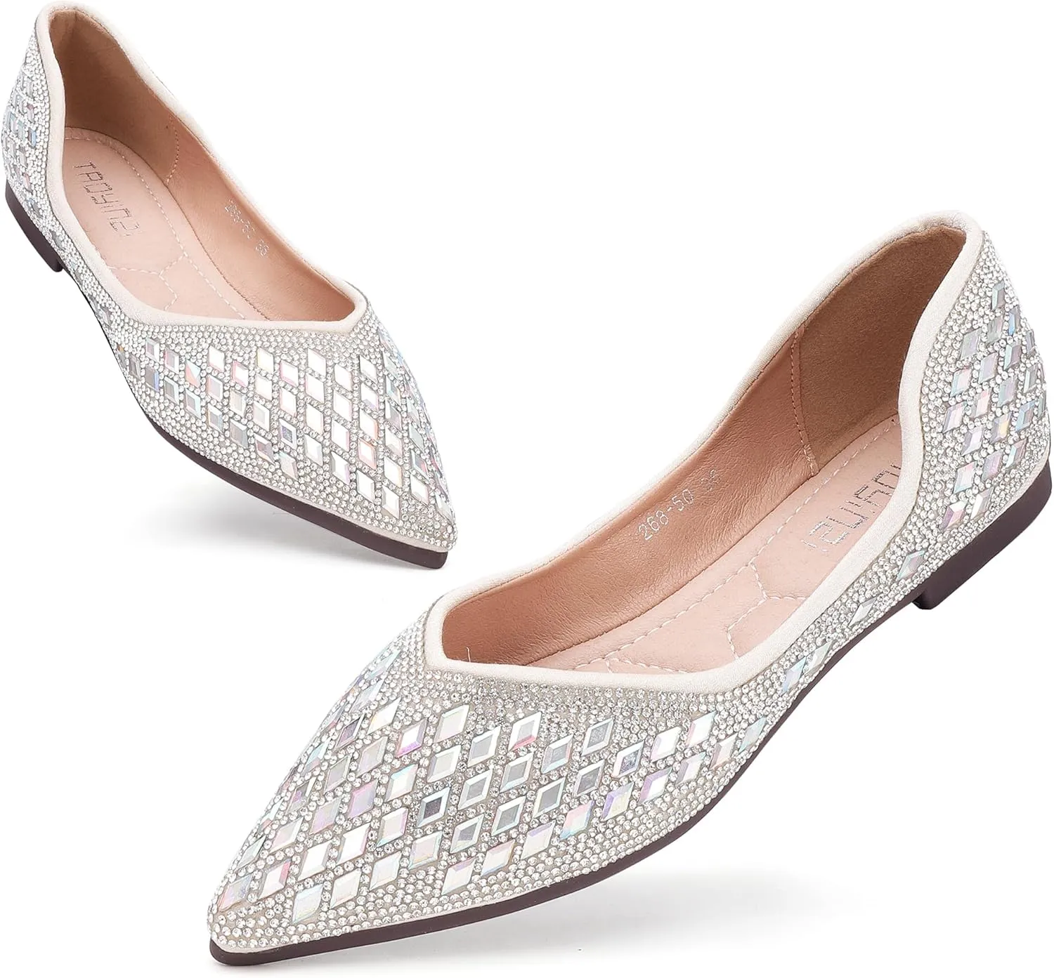 Women's Flats Rhinestone Wedding Pointed Shoes Sparkly Comfortable Slip on Flat for Dressy or Casual