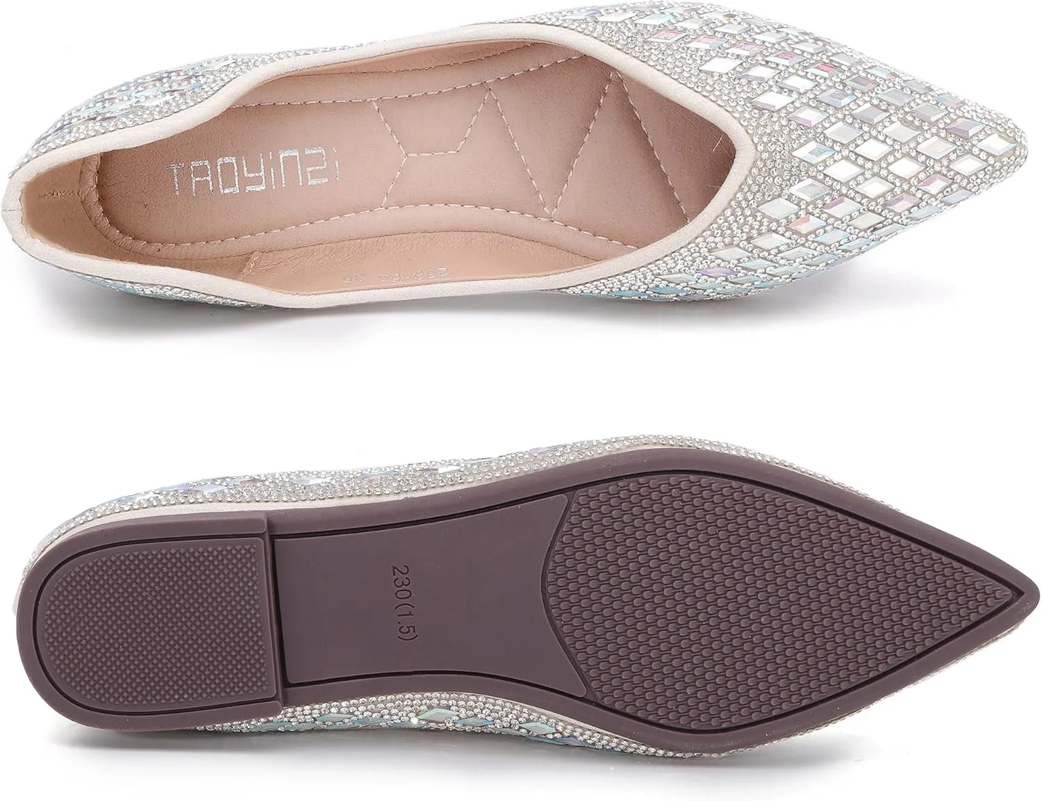 Women's Flats Rhinestone Wedding Pointed Shoes Sparkly Comfortable Slip on Flat for Dressy or Casual