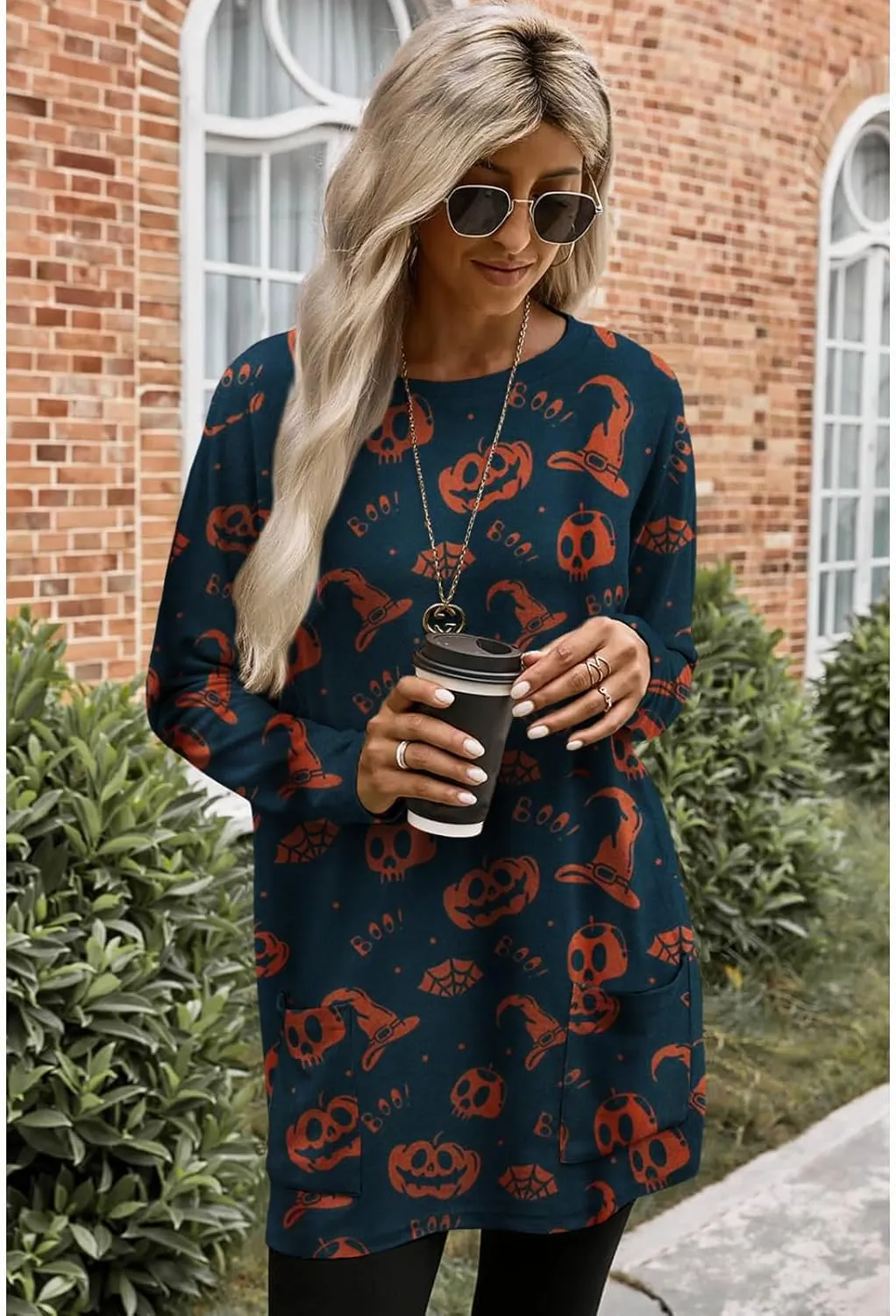 Womens Halloween Crewneck Sweatshirts Pumpkin Long Sleeve Pullover Tops Vintage Oversized Shirt Blouse Clothes