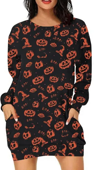 Womens Halloween Crewneck Sweatshirts Pumpkin Long Sleeve Pullover Tops Vintage Oversized Shirt Blouse Clothes