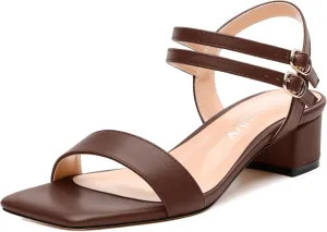 Women's Heeled Sandals, Open Square Toe Chunky Heels, Ankle Strap with Buckle Fashion Solid Color Casual Sandals for Daily Wear