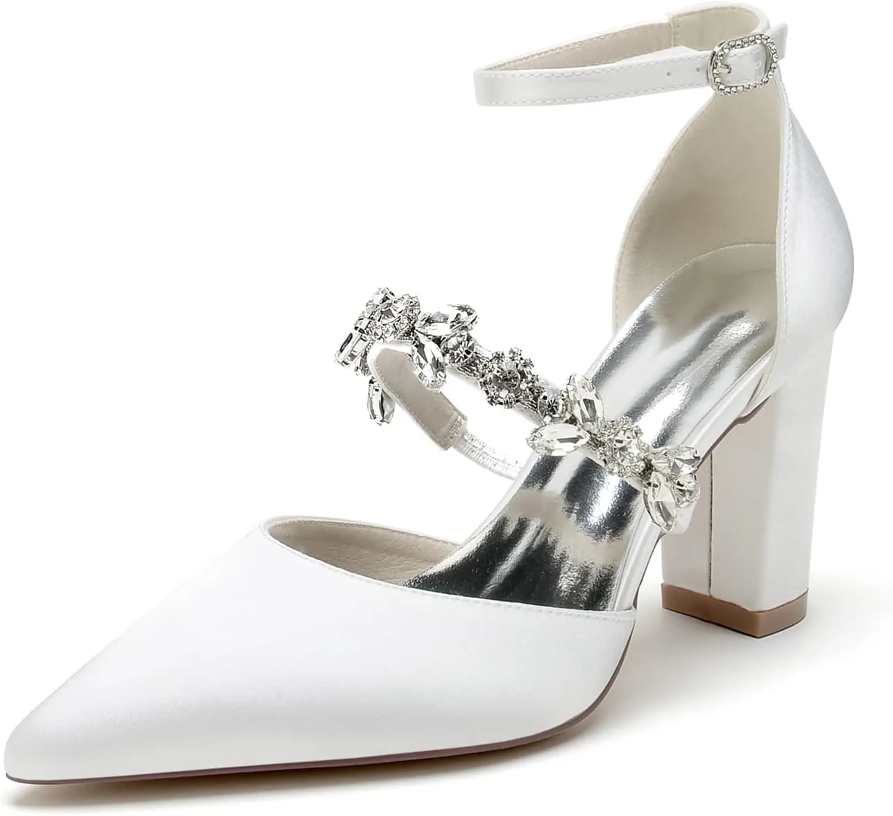 Women's High Chunky Wedding Shoes Block Heels Crystal Pump Sandals Wedding Party Pumps Shoes