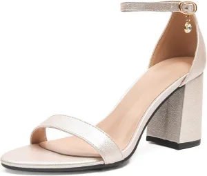 Women's Low Block Chunky Heels, Open Toe Ankle Strap Heels Sandals,Party & Dating Dress Heeled Shoes