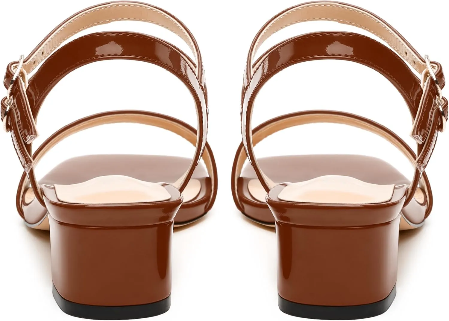 Women's Low Heel Sandals - Open Square Toe with Adjustable Ankle Strap, Solid Color Casual Heeled Sandals for Work & Daily Outings