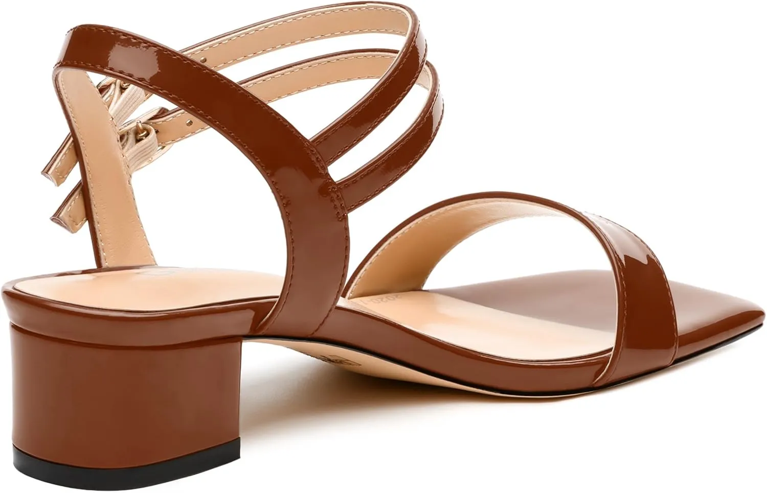 Women's Low Heel Sandals - Open Square Toe with Adjustable Ankle Strap, Solid Color Casual Heeled Sandals for Work & Daily Outings