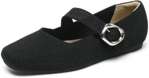 Women's Mary Jane Flats Comfortable Dressy Ballet Flats Casual Square-Toe Slip On Knitted Mesh Shoes Washablel,Model XTZ2024-1