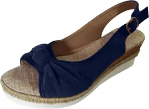 Women's New Large Size Suede Cord Bow Wedge Casual Sandals