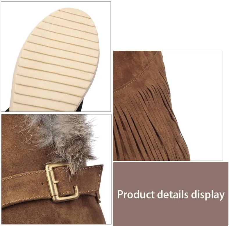 Women’s Over-the-Knee Faux Suede Tassel Boots, Warm Lined, Flat Sole Slip-On Winter Shoes