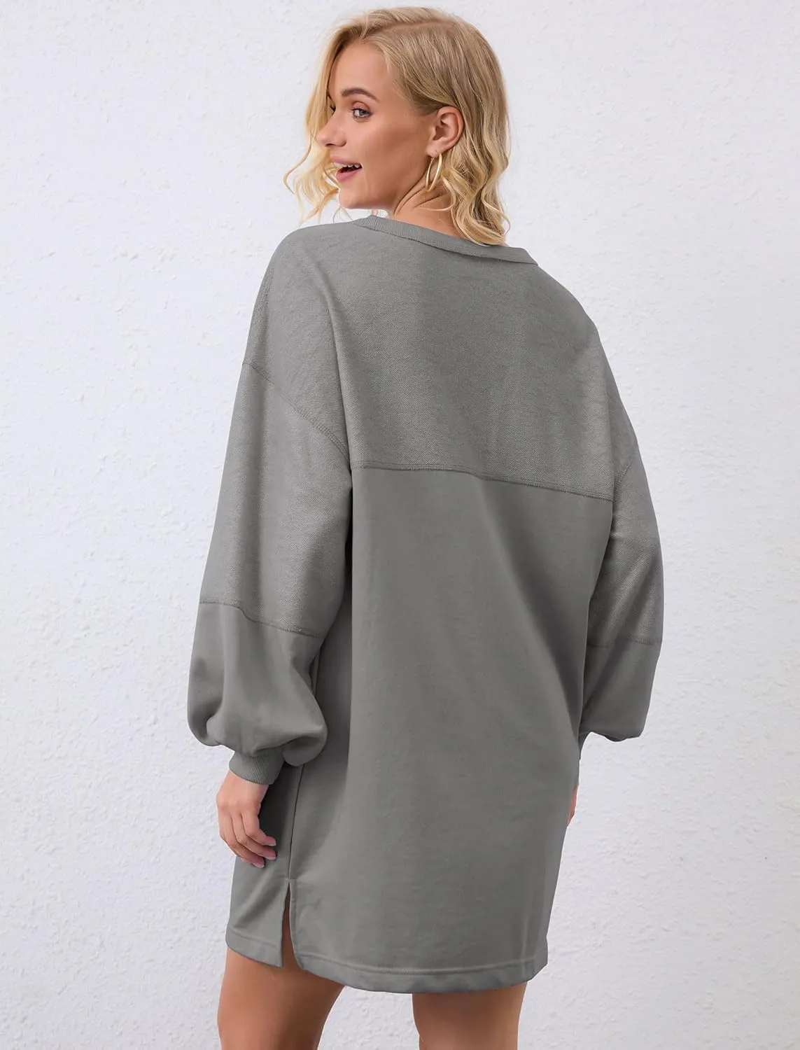 Women's Oversized Sweatshirt Dress Long Sleeve Patchwork Crewneck Casual Pullover Tops Mini Dress Fall Outfits