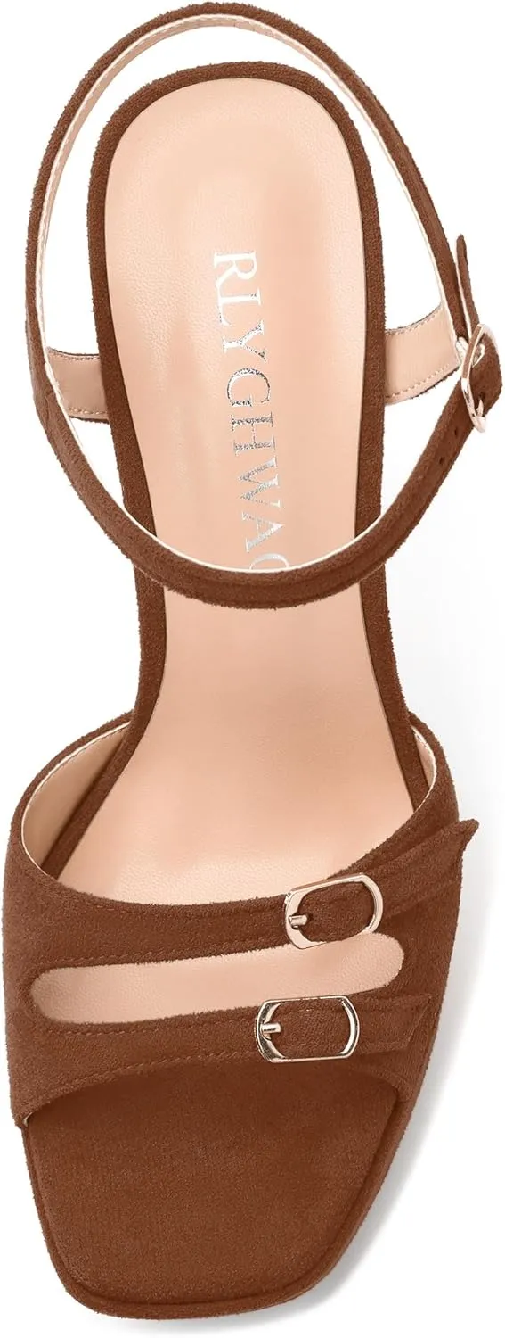 Womens Platform Sandals, Square Toe Adjustable Strap with Buckle, Fashion Daily Work, Date Nights, Parties Solid High Heels