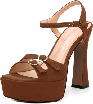 Womens Platform Sandals, Square Toe Adjustable Strap with Buckle, Fashion Daily Work, Date Nights, Parties Solid High Heels