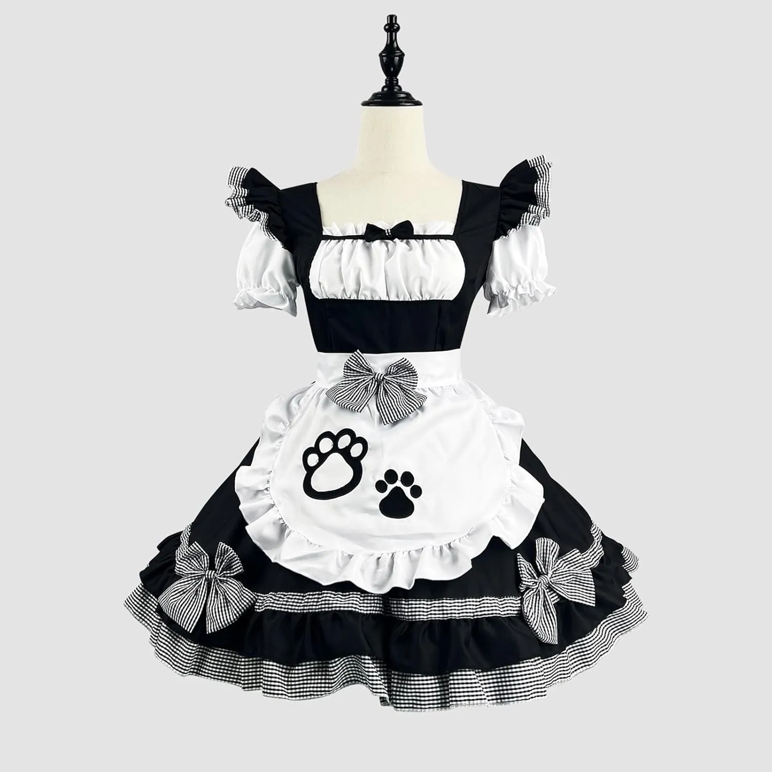 Womens Plus Size Maid Outfits Cat Paw Anime Cosplay Pleated Maid Dress Kawaii Lolita Costume with Necklace and Apron