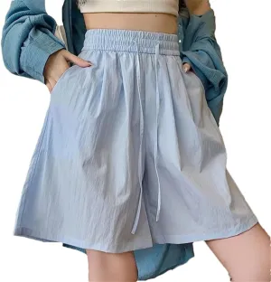 Women's Silk Lace-Up Shorts Classic Loose High Waist Solid Color Casual Vacation Wide Leg Pants