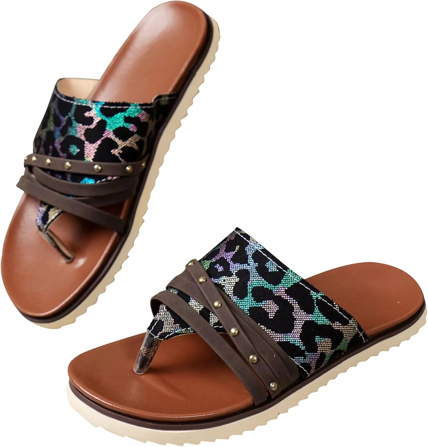 Women's Slip On Flat Sandals Summer Embroidered 2024 Fashion Open Toe Slide Sandals