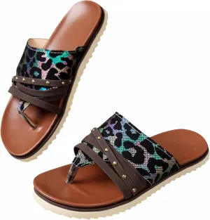 Women's Slip On Flat Sandals Summer Embroidered 2024 Fashion Open Toe Slide Sandals