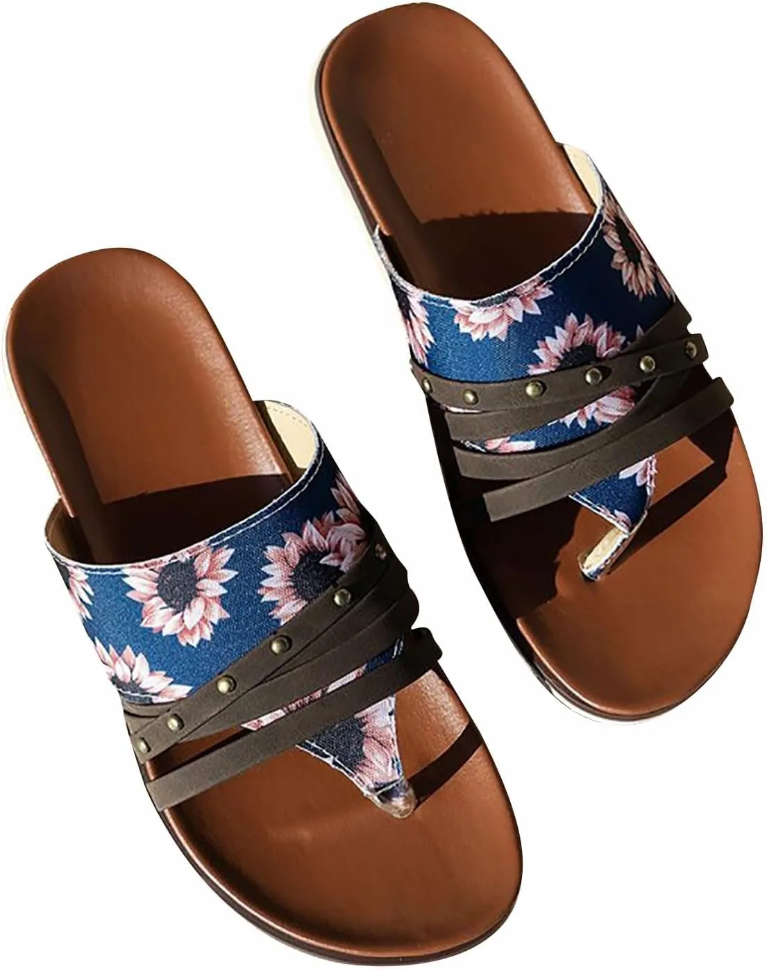 Women's Slip On Flat Sandals Summer Embroidered 2024 Fashion Open Toe Slide Sandals