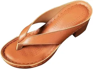 Women's Solid Color Summer Chunky Heel Sandals Slip on Open Toe Square Toe Heeled Sandals Women Comfortable Arch Support Wedges Flip Flops