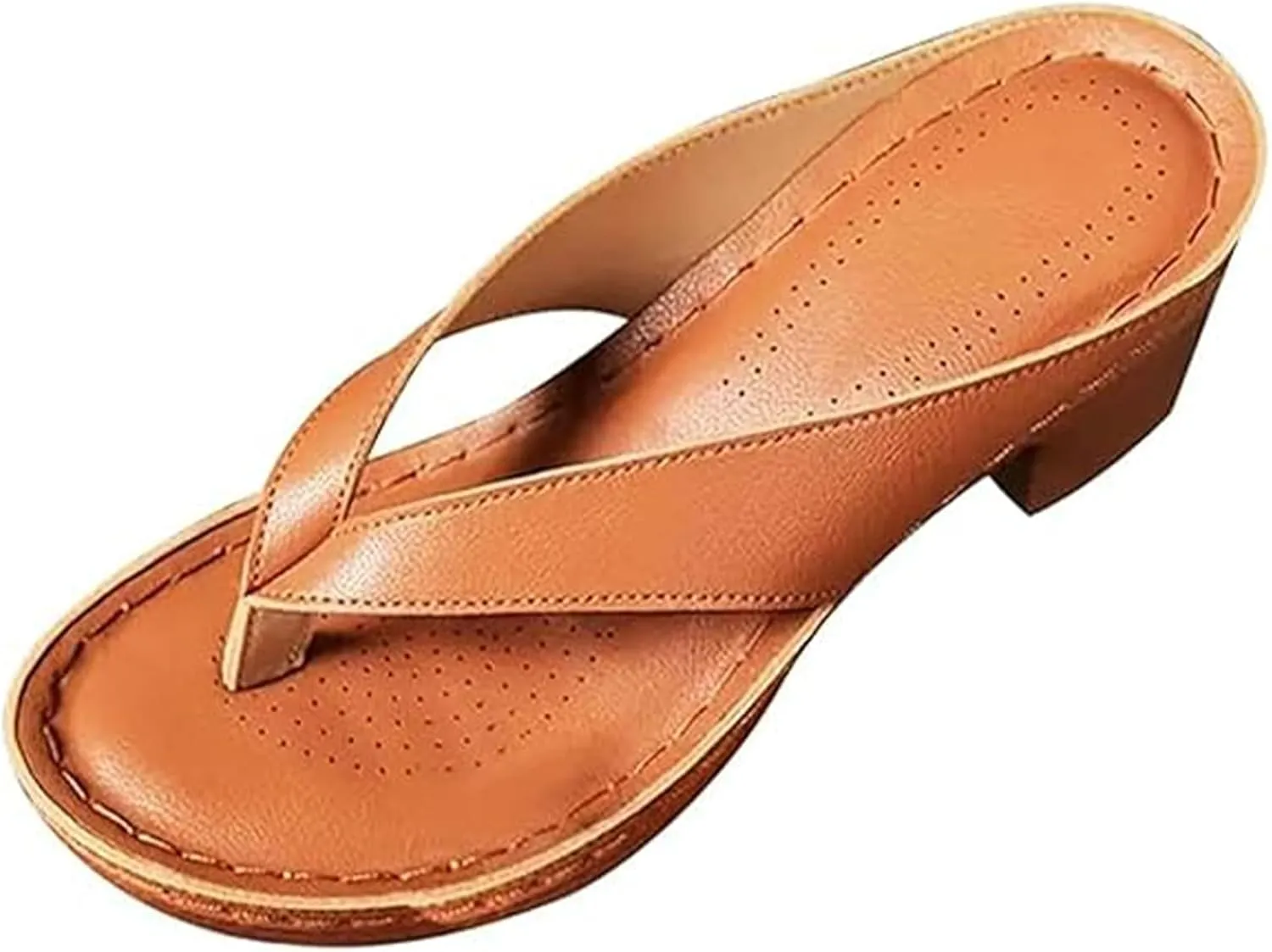 Women's Solid Color Summer Chunky Heel Sandals Slip on Open Toe Square Toe Heeled Sandals Women Comfortable Arch Support Wedges Flip Flops