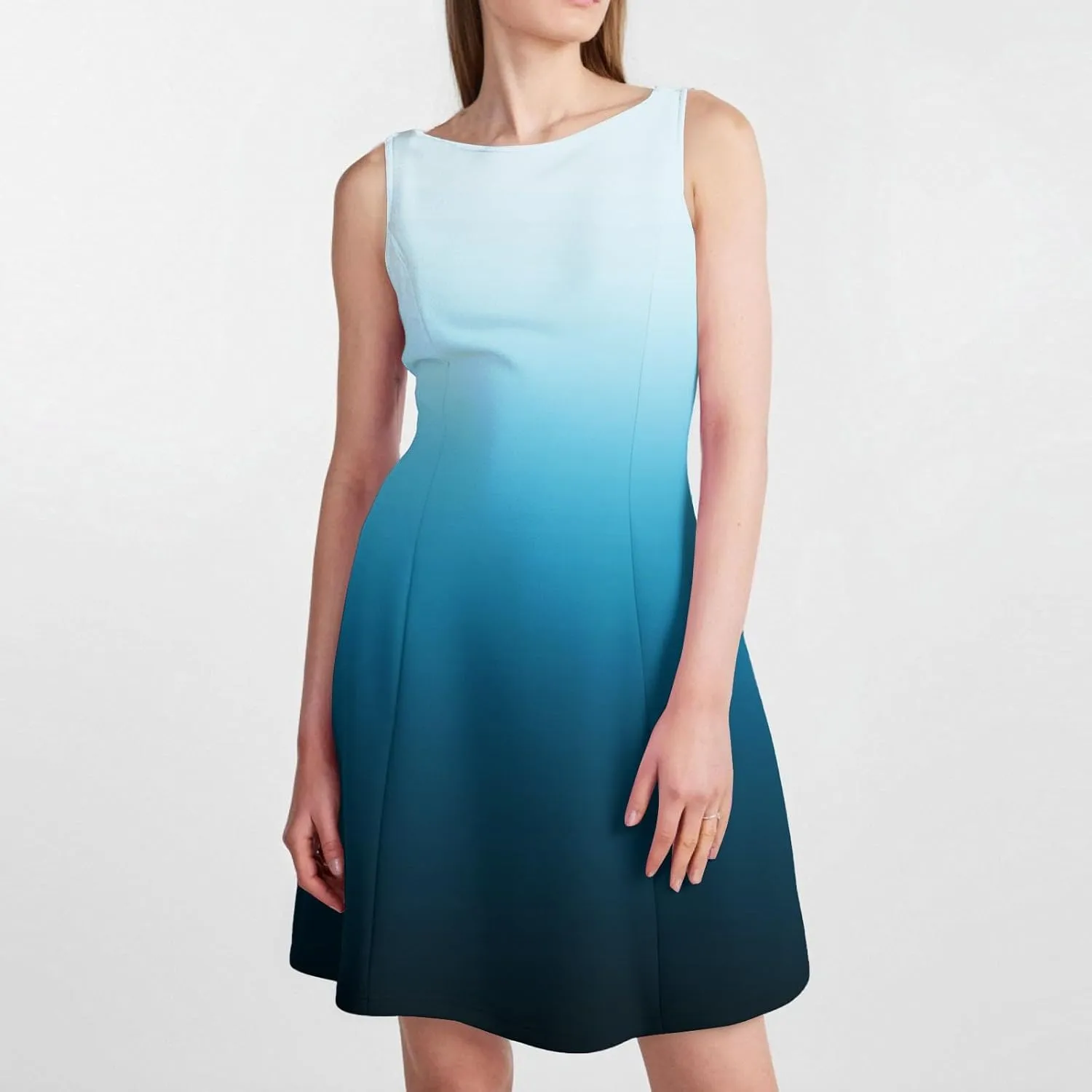 Women's Summer Sleeveless Boat Neck Mini Dress Slim Fit Party Club Bodycon Dresses Casual Gradient A-Line Sundress